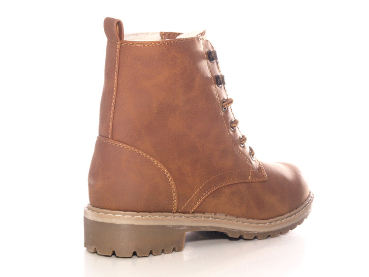 Bottines à lacets pour femmes, bottes d'extérieur, bottes d'hiver doublées chaudes, marron # 607