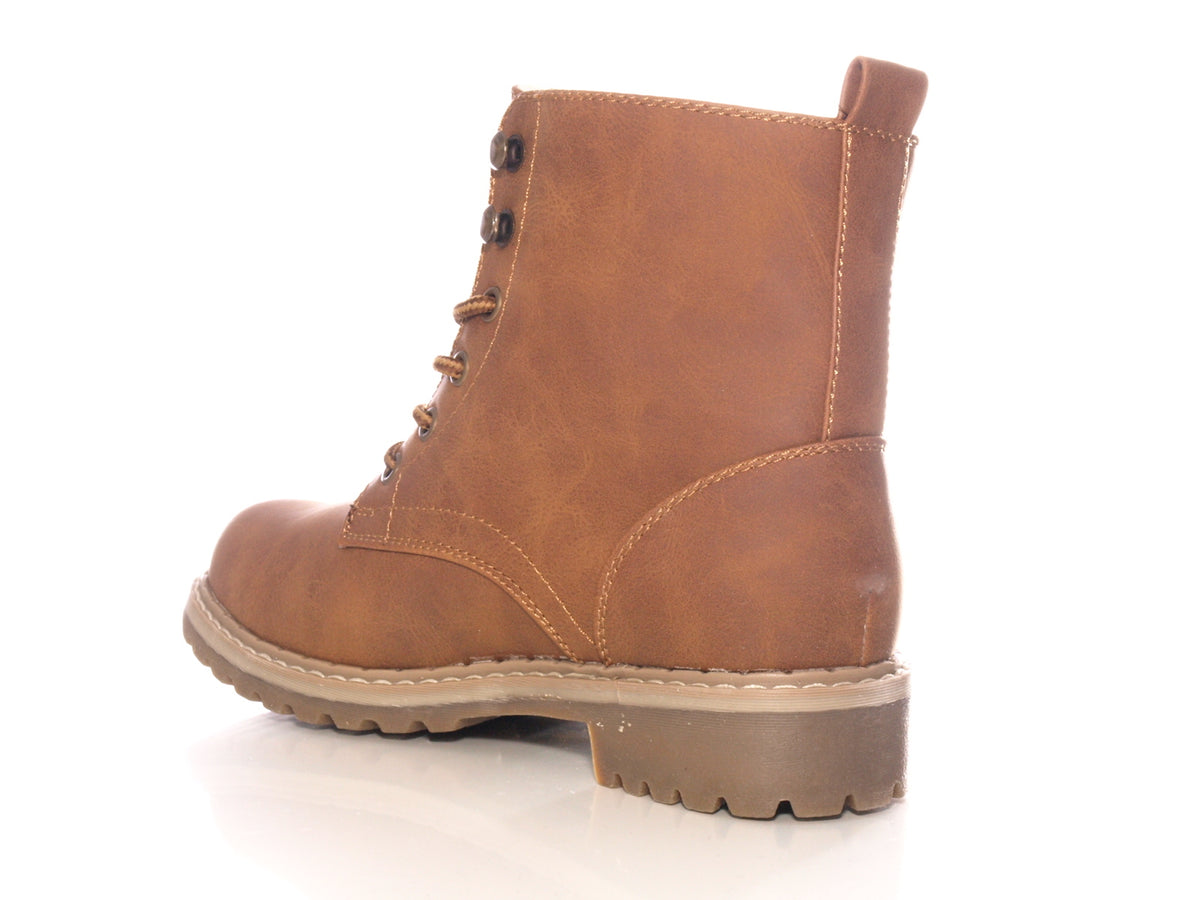 Bottines à lacets pour femmes, bottes d'extérieur, bottes d'hiver doublées chaudes, marron # 607