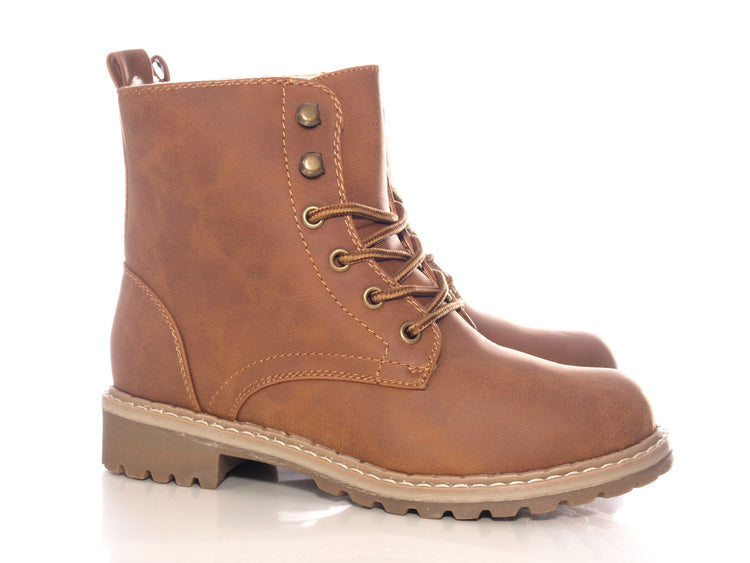 Bottines à lacets pour femmes, bottes d'extérieur, bottes d'hiver doublées chaudes, marron # 607