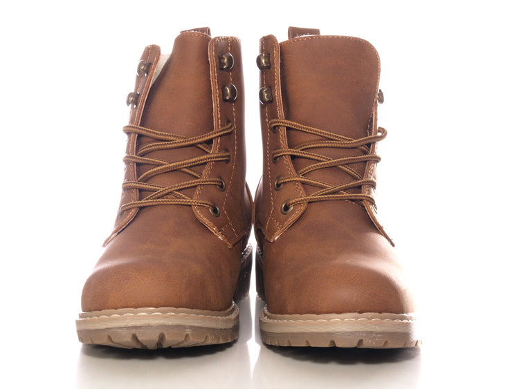 Bottines à lacets pour femmes, bottes d'extérieur, bottes d'hiver doublées chaudes, marron # 607