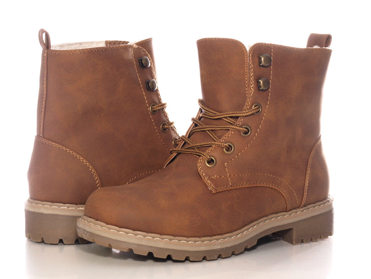Bottines à lacets pour femmes, bottes d'extérieur, bottes d'hiver doublées chaudes, marron # 607