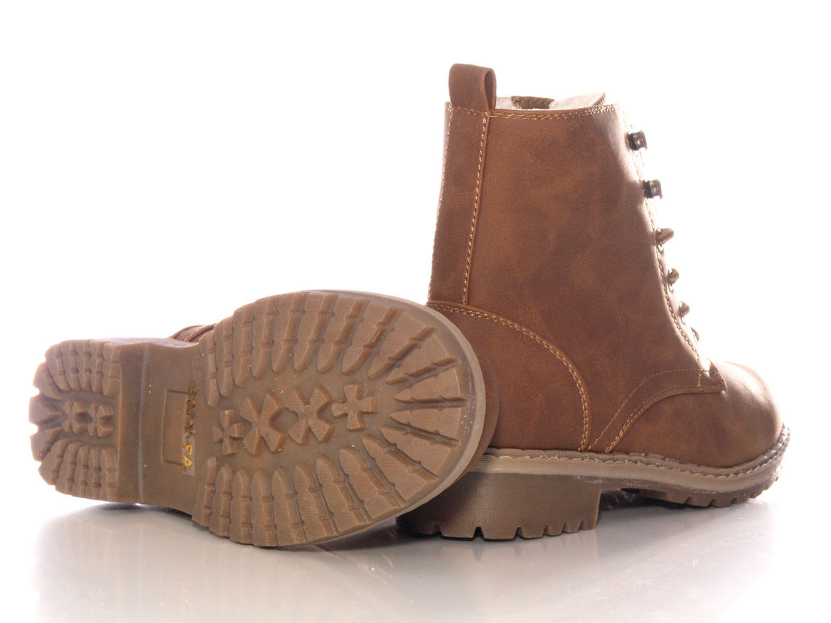 Bottines à lacets pour femmes, bottes d'extérieur, bottes d'hiver doublées chaudes, marron # 607