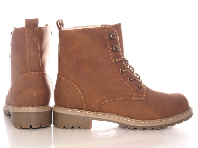 Bottines à lacets pour femmes, bottes d'extérieur, bottes d'hiver doublées chaudes, marron # 607