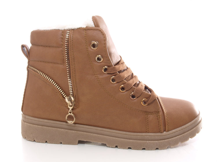 Women's ankle boots lace-up boots outdoor winter boots warm lined camel # 72