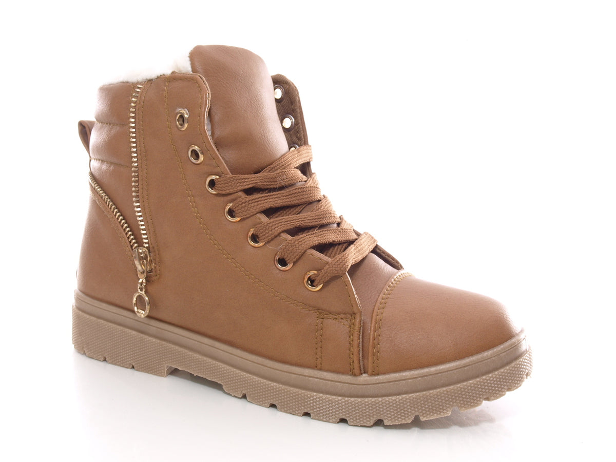 Women's ankle boots lace-up boots outdoor winter boots warm lined camel # 72