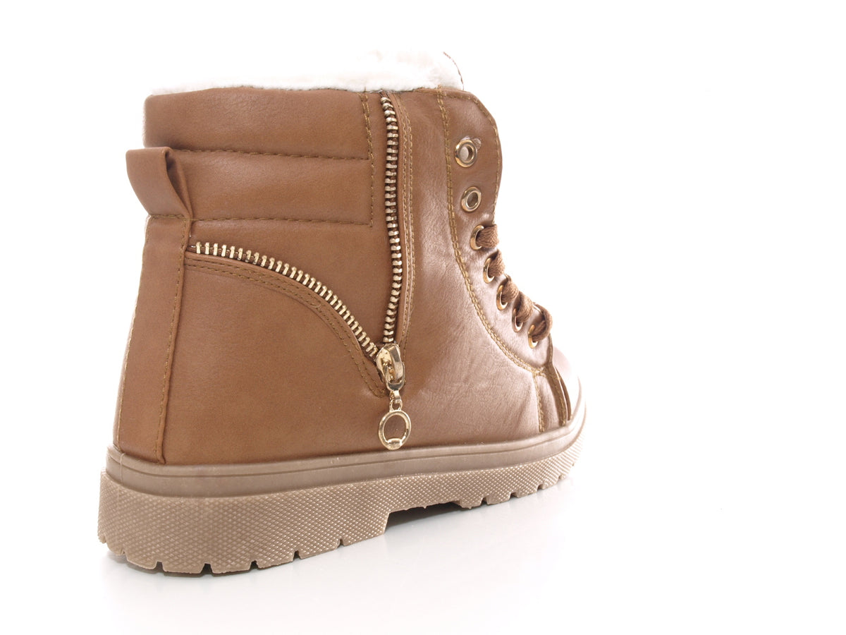 Women's ankle boots lace-up boots outdoor winter boots warm lined camel # 72