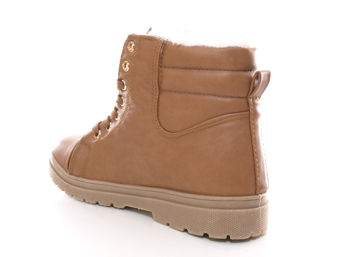 Women's ankle boots lace-up boots outdoor winter boots warm lined camel # 72