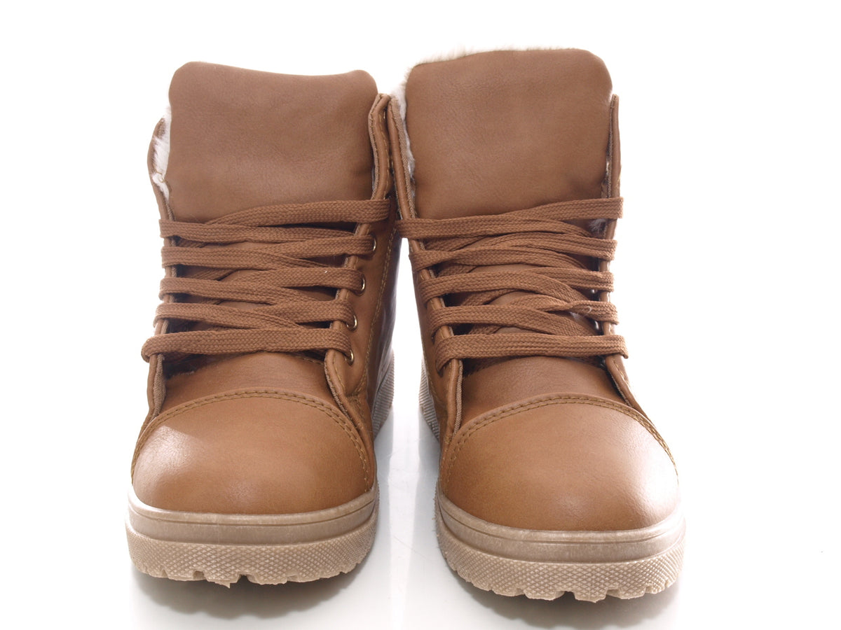 Women's ankle boots lace-up boots outdoor winter boots warm lined camel # 72