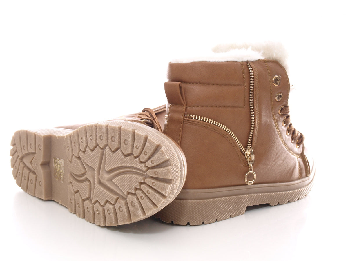 Women's ankle boots lace-up boots outdoor winter boots warm lined camel # 72