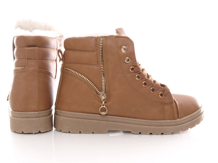 Women's ankle boots lace-up boots outdoor winter boots warm lined camel # 72