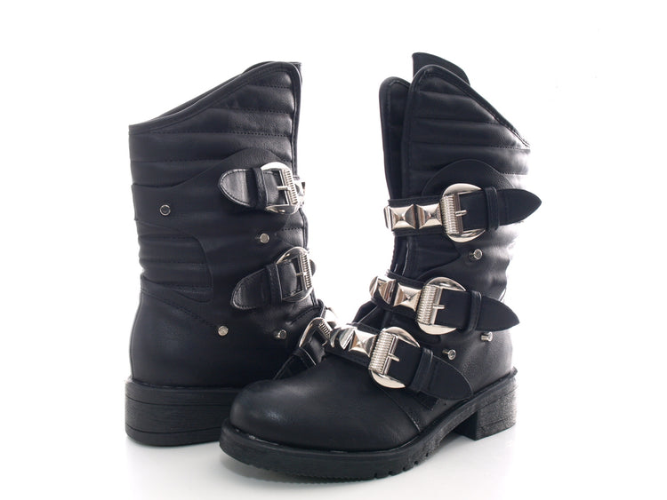 Women's winter boots biker boots warm lined black # 66-90