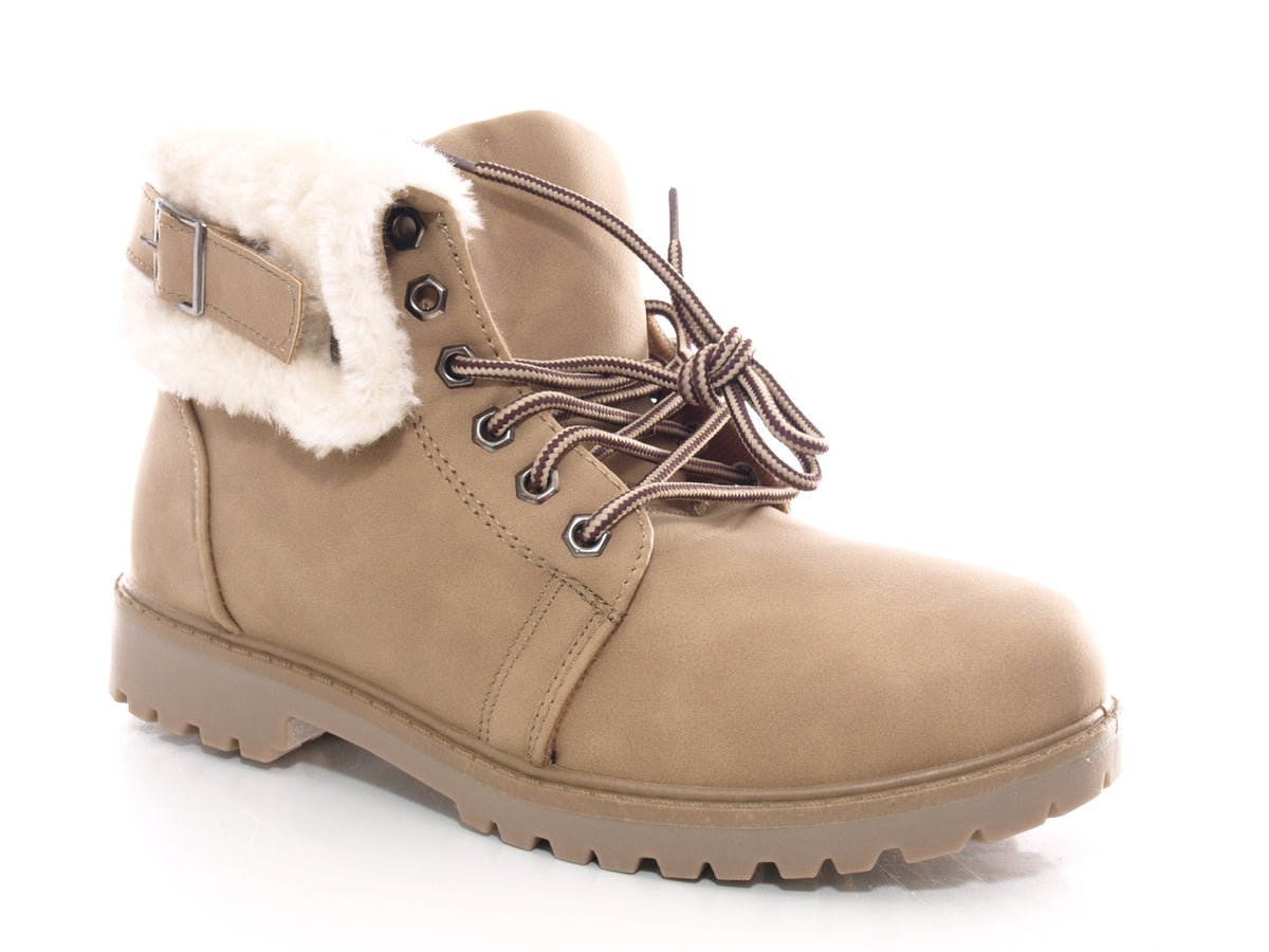 Bottes à lacets pour femme, chaussures d'extérieur, bottes d'hiver, doublure chaude, kaki # 39