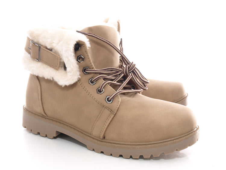 Bottes à lacets pour femme, chaussures d'extérieur, bottes d'hiver, doublure chaude, kaki # 39