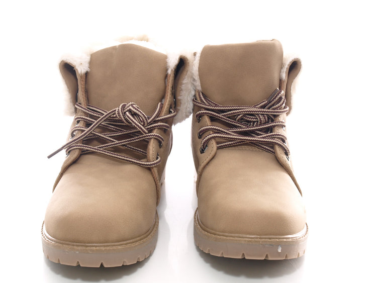 Bottes à lacets pour femme, chaussures d'extérieur, bottes d'hiver, doublure chaude, kaki # 39
