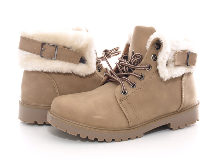Women's lace-up boots, outdoor winter boots, warm lined, khaki # 39