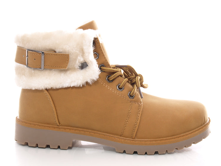 Women's lace-up ankle boots, outdoor winter boots, warm lined, camel # 39