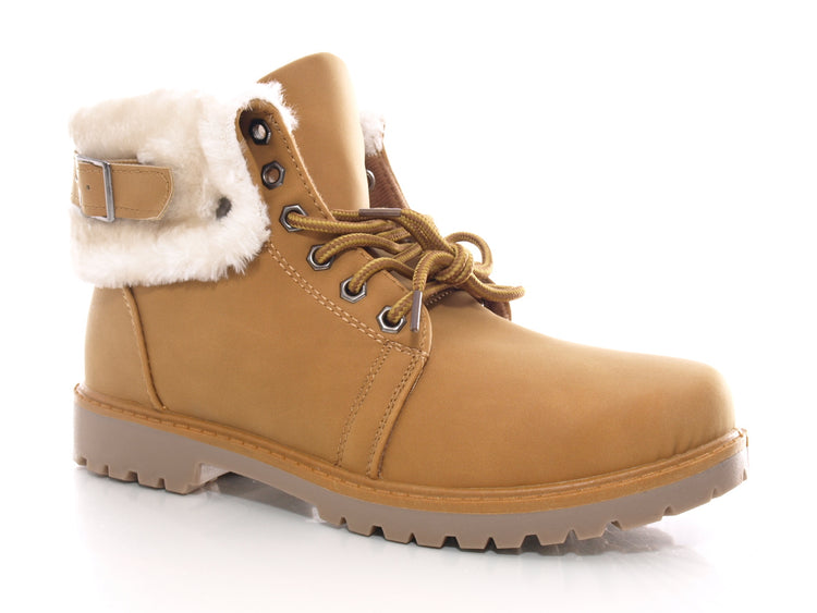 Women's lace-up ankle boots, outdoor winter boots, warm lined, camel # 39