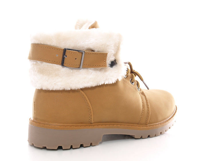 Women's lace-up ankle boots, outdoor winter boots, warm lined, camel # 39