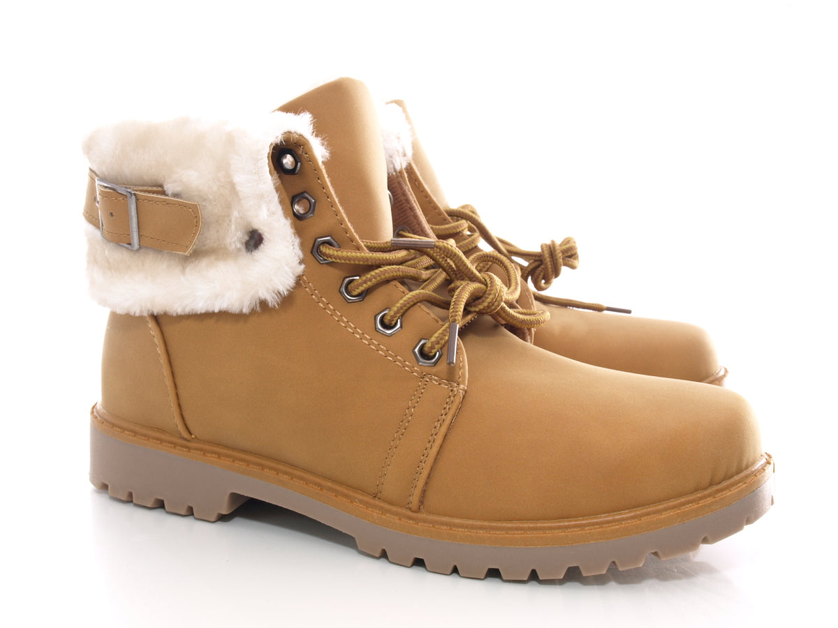 Women's lace-up ankle boots, outdoor winter boots, warm lined, camel # 39