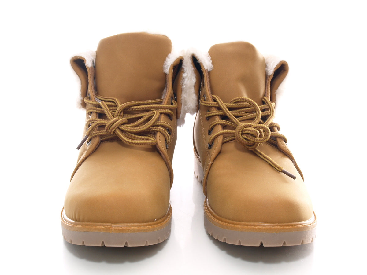 Women's lace-up ankle boots, outdoor winter boots, warm lined, camel # 39