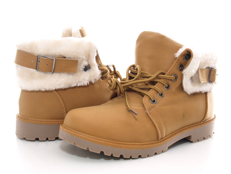 Bottines à lacets pour femmes, bottes d'extérieur, bottes d'hiver fourrées chaudes, camel, taille 39