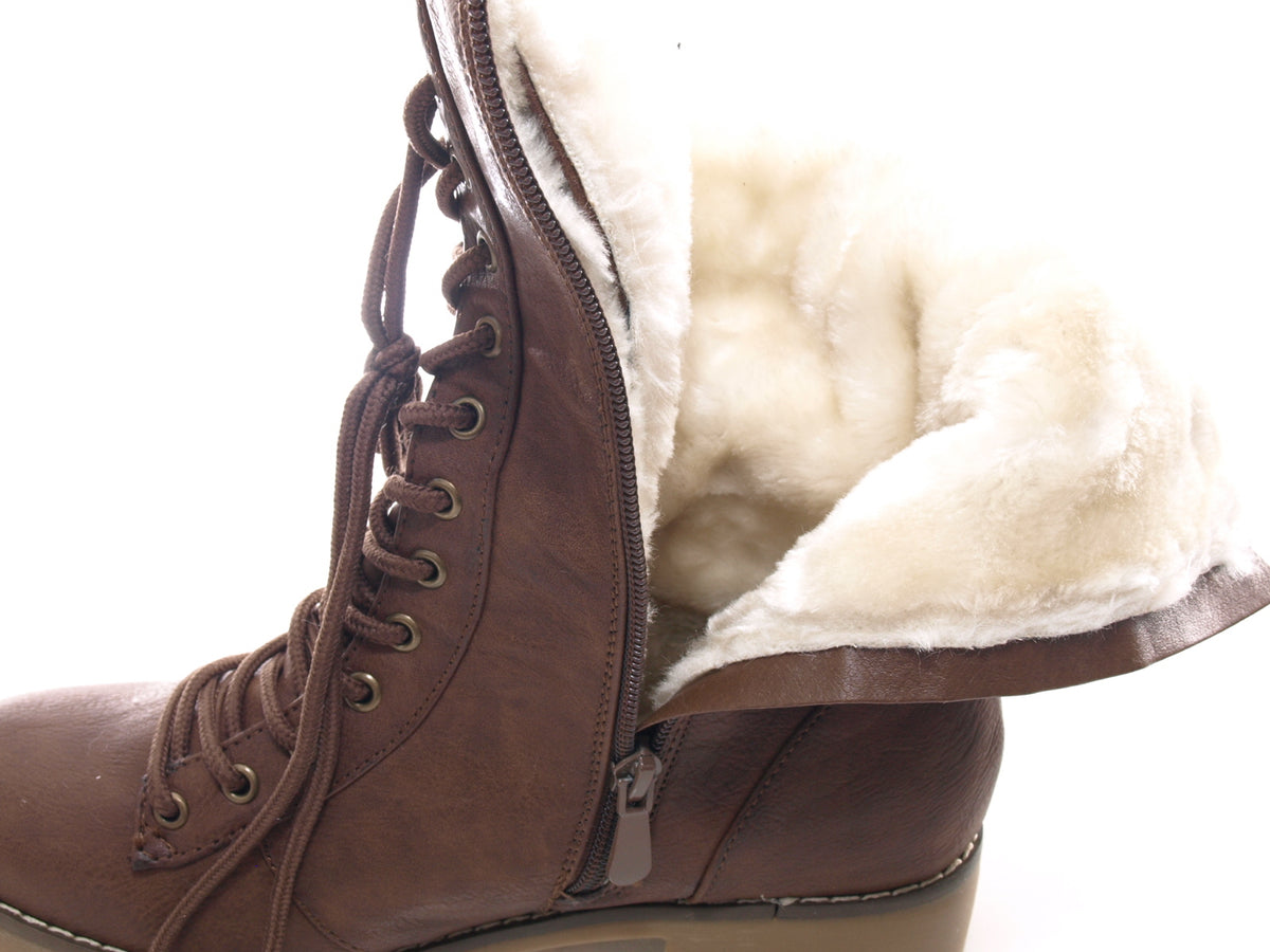 Bottes femme lacées bottines outdoor bottes d'hiver doublure chaude marron # 3006