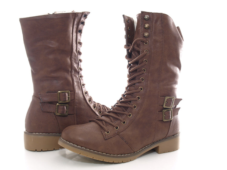 Women's lace-up boots, outdoor winter boots, warm lined, brown # 3006