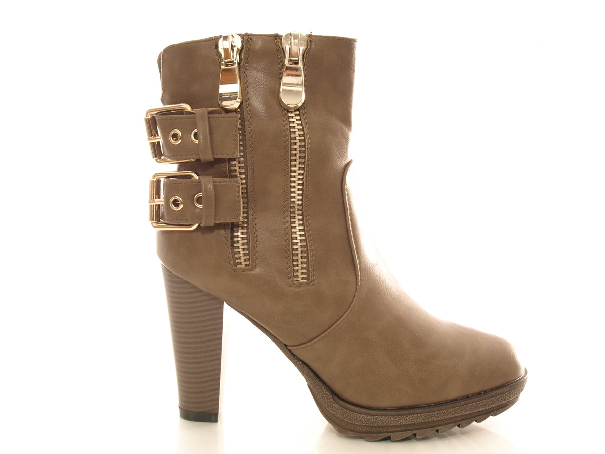 Bottines pour femme, chaussures d'extérieur, bottes d'hiver, doublure chaude, kaki # 612
