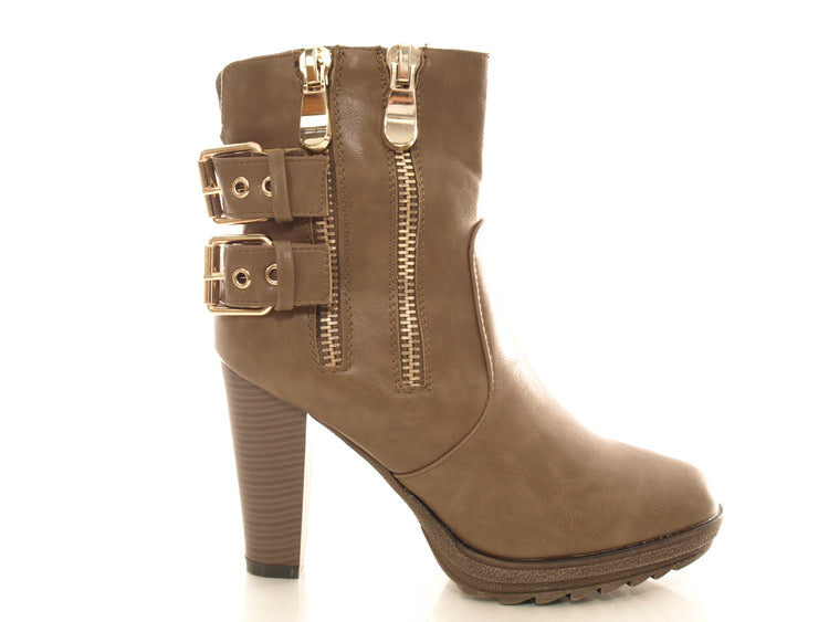 Bottines pour femme, chaussures d'extérieur, bottes d'hiver, doublure chaude, kaki # 612