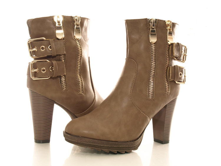 Bottines pour femme, chaussures d'extérieur, bottes d'hiver, doublure chaude, kaki # 612