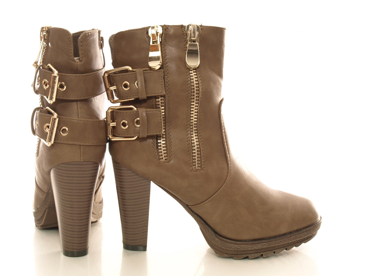 Bottines pour femme, chaussures d'extérieur, bottes d'hiver, doublure chaude, kaki # 612