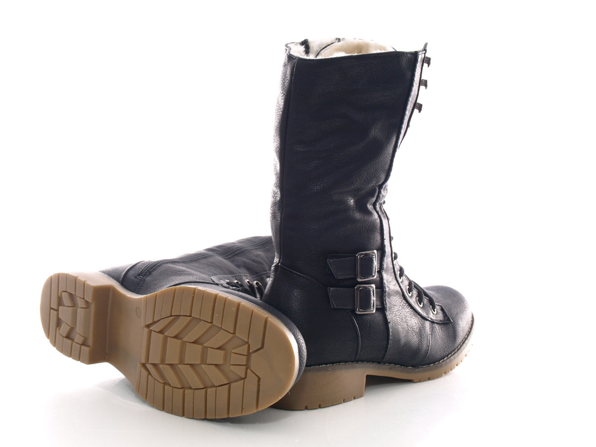 Bottes à lacets pour femmes, bottes d'extérieur, bottes d'hiver, doublure chaude, noir # 3006
