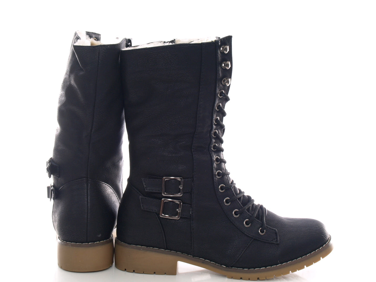 Bottes à lacets pour femmes, bottes d'extérieur, bottes d'hiver, doublure chaude, noir # 3006