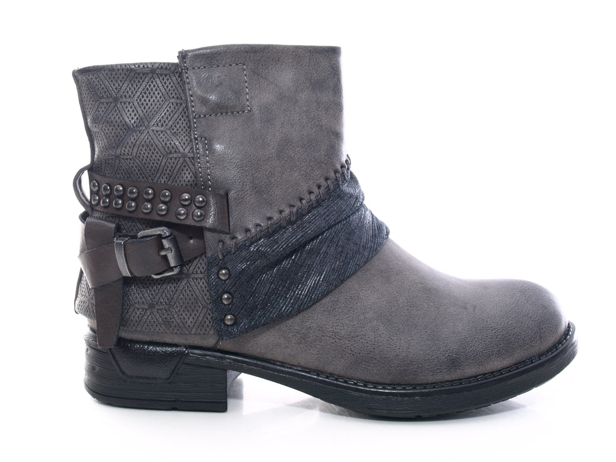 Bottines femme style biker, bottes d'extérieur hiver, doublure chaude, gris # 283