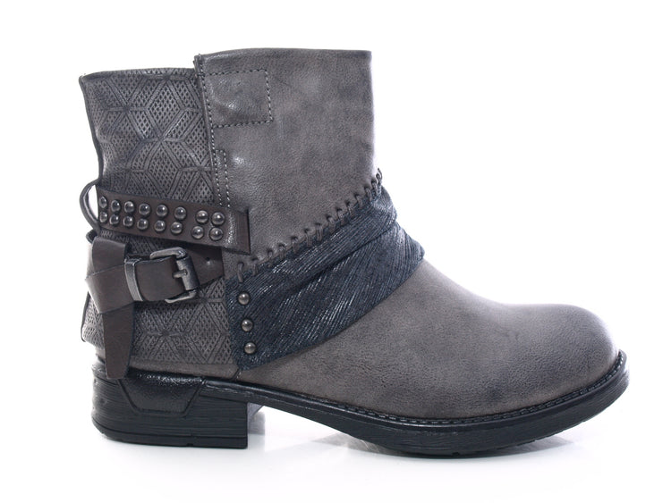 Bottines femme style biker, bottes d'extérieur hiver, doublure chaude, gris # 283