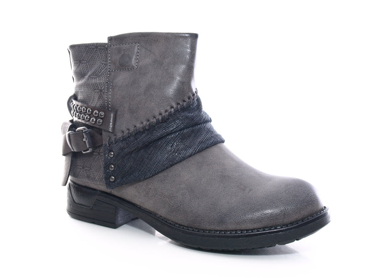 Bottines femme style biker, bottes d'extérieur hiver, doublure chaude, gris # 283