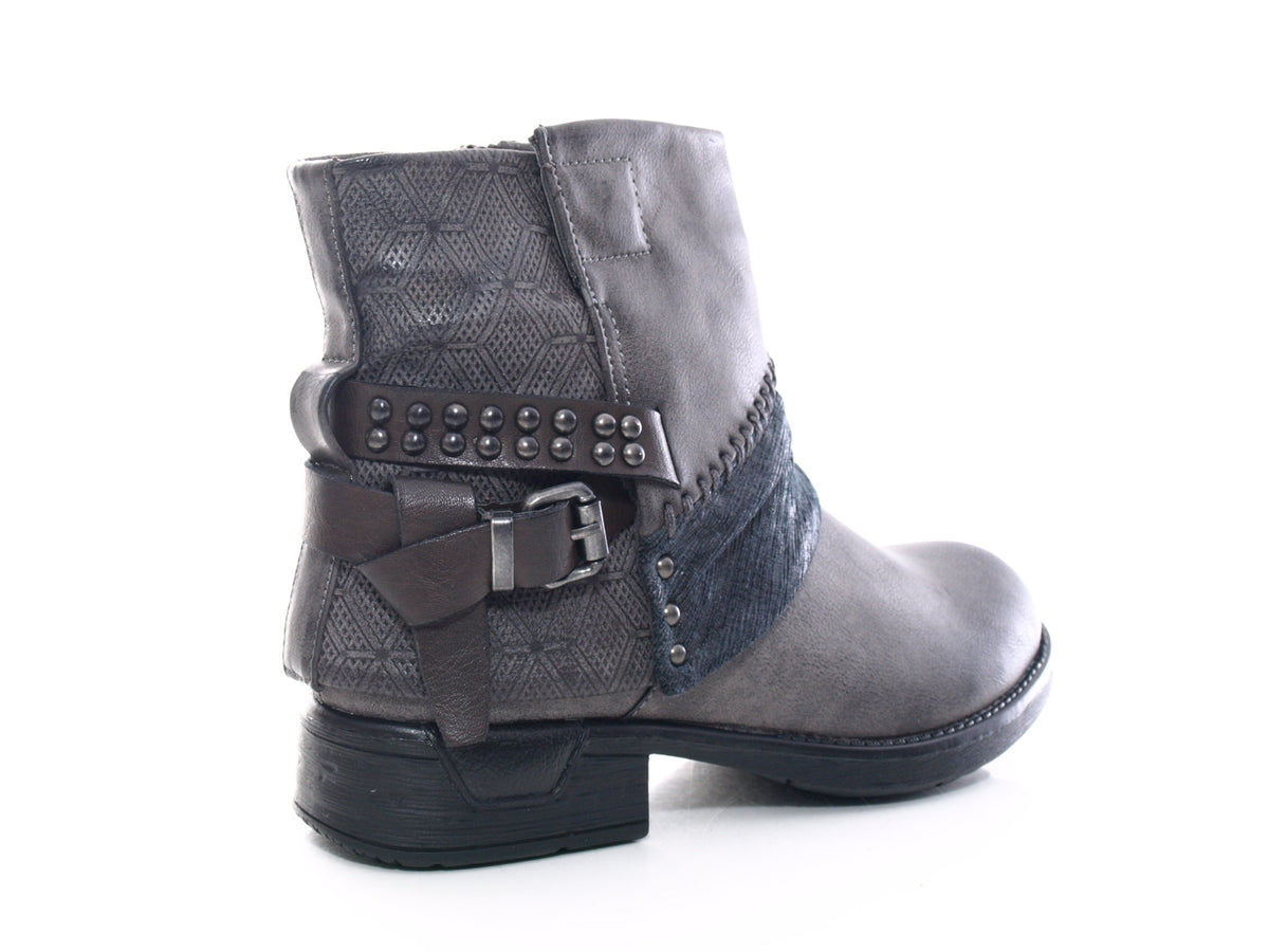 Bottines femme style biker, bottes d'extérieur hiver, doublure chaude, gris # 283