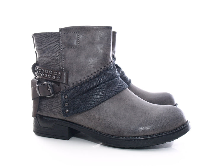 Bottines femme style biker, bottes d'extérieur hiver, doublure chaude, gris # 283