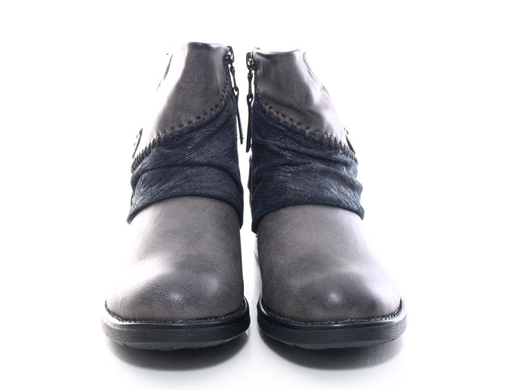 Bottines femme style biker, bottes d'extérieur hiver, doublure chaude, gris # 283