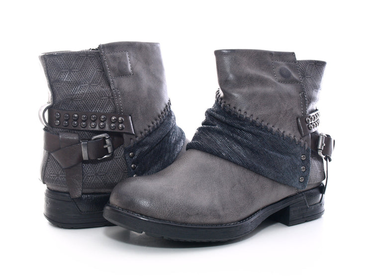 Bottines femme style biker, bottes d'extérieur hiver, doublure chaude, gris # 283