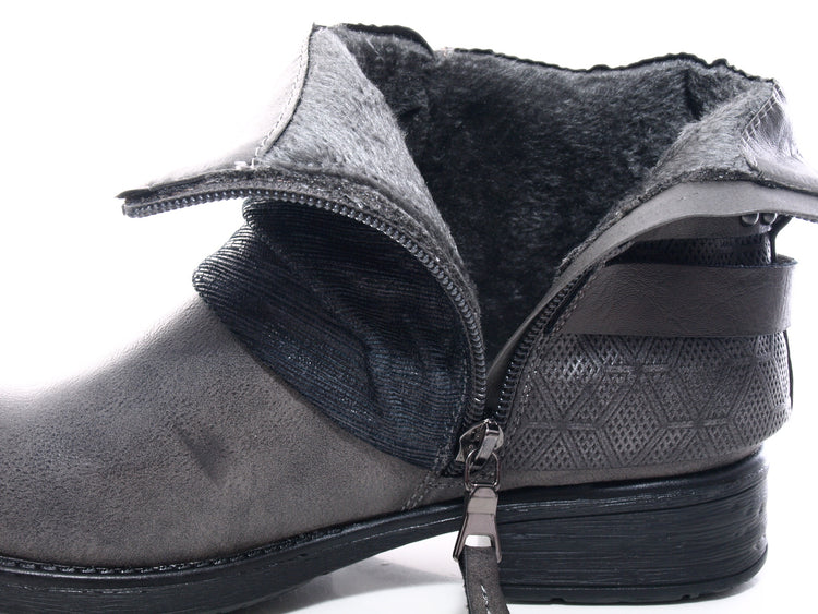 Bottines femme style biker, bottes d'extérieur hiver, doublure chaude, gris # 283