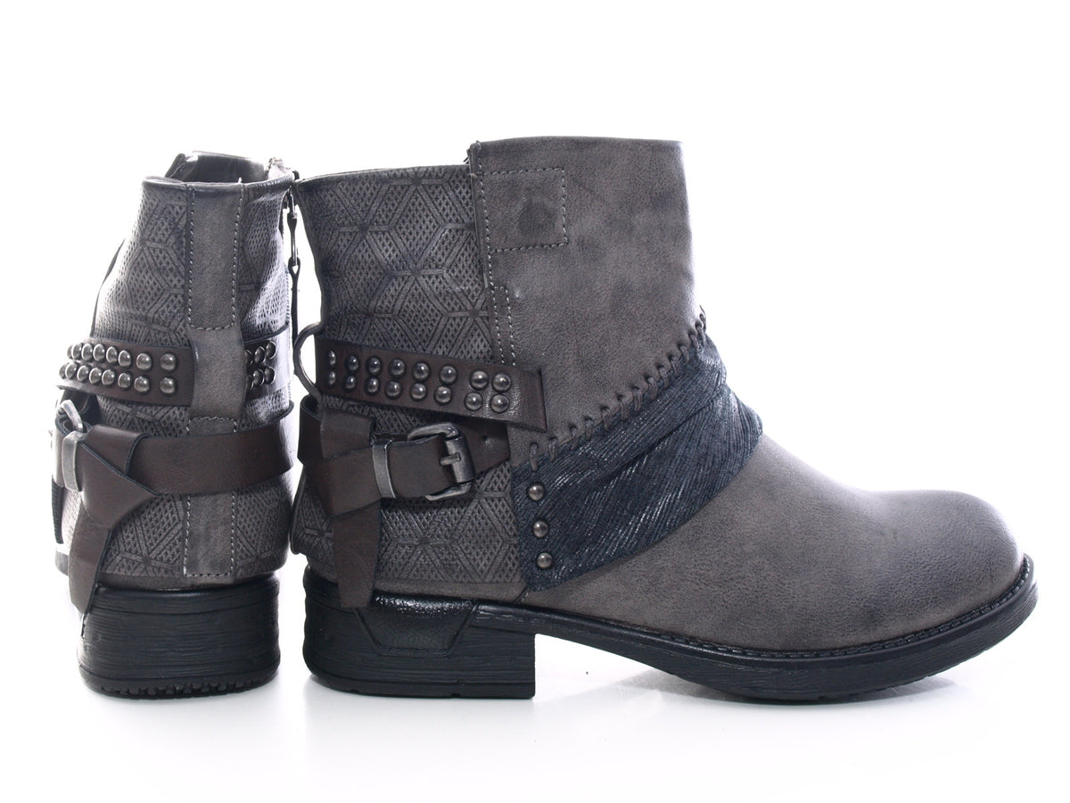 Bottines femme style biker, bottes d'extérieur hiver, doublure chaude, gris # 283
