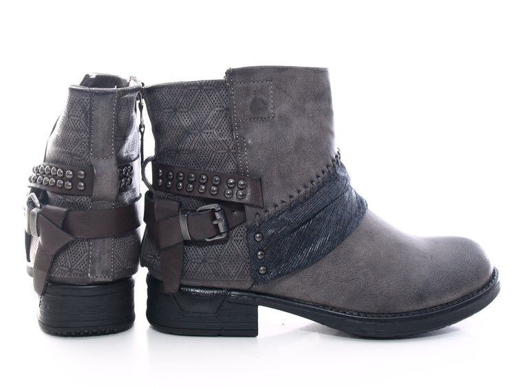 Bottines femme style biker, bottes d'extérieur hiver, doublure chaude, gris # 283