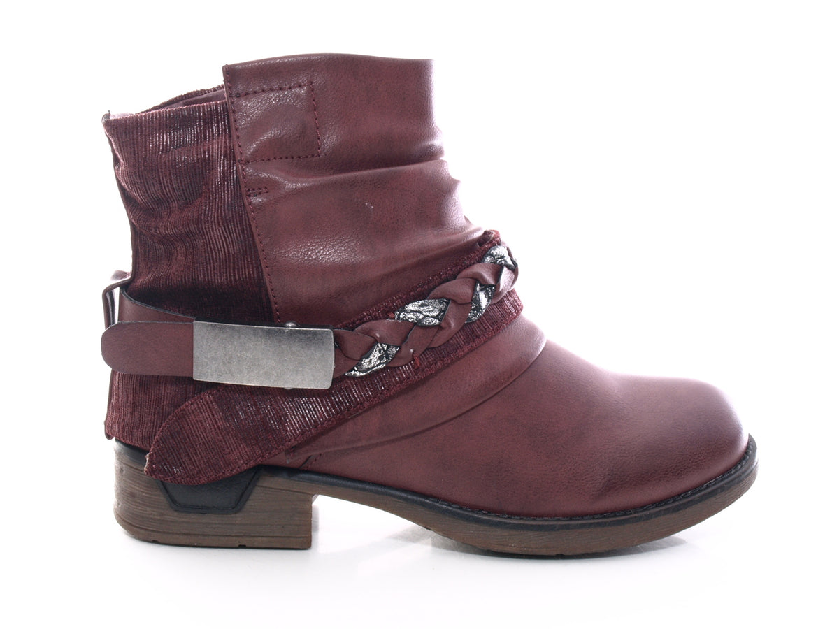 Bottines biker pour femme, bottes d'hiver outdoor, doublure chaude, vin # 210