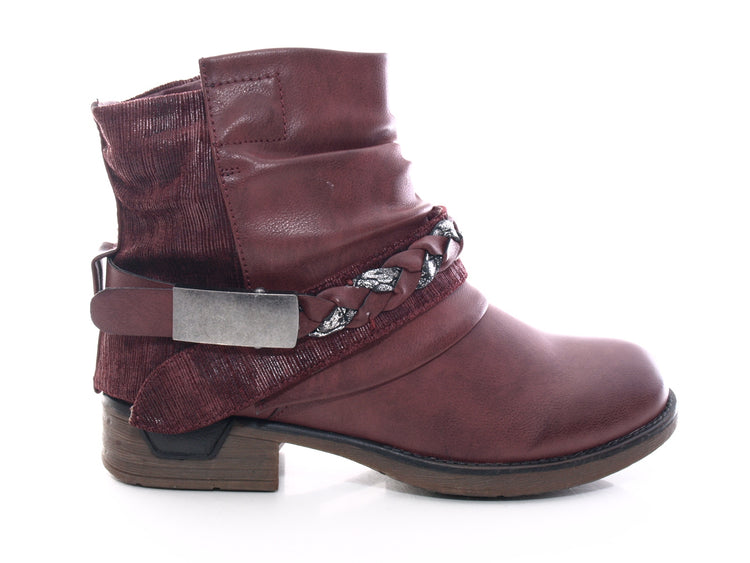 Bottines biker pour femme, bottes d'hiver outdoor, doublure chaude, vin # 210