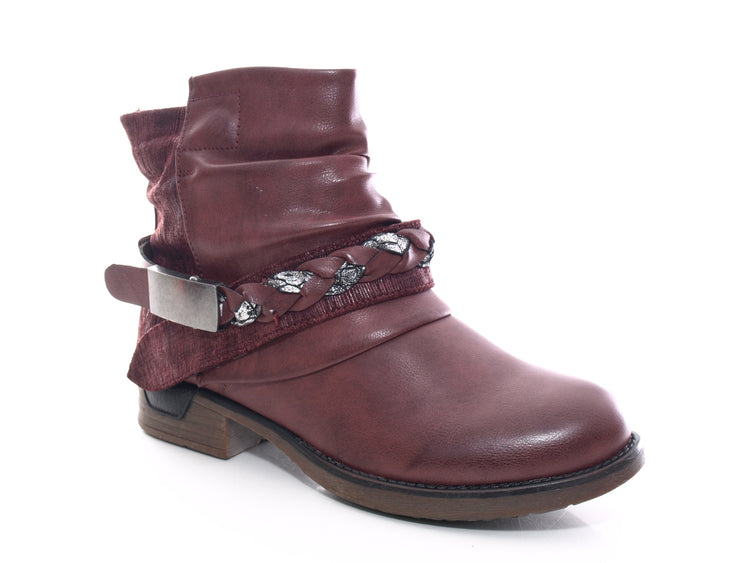 Bottines biker pour femme, bottes d'hiver outdoor, doublure chaude, vin # 210