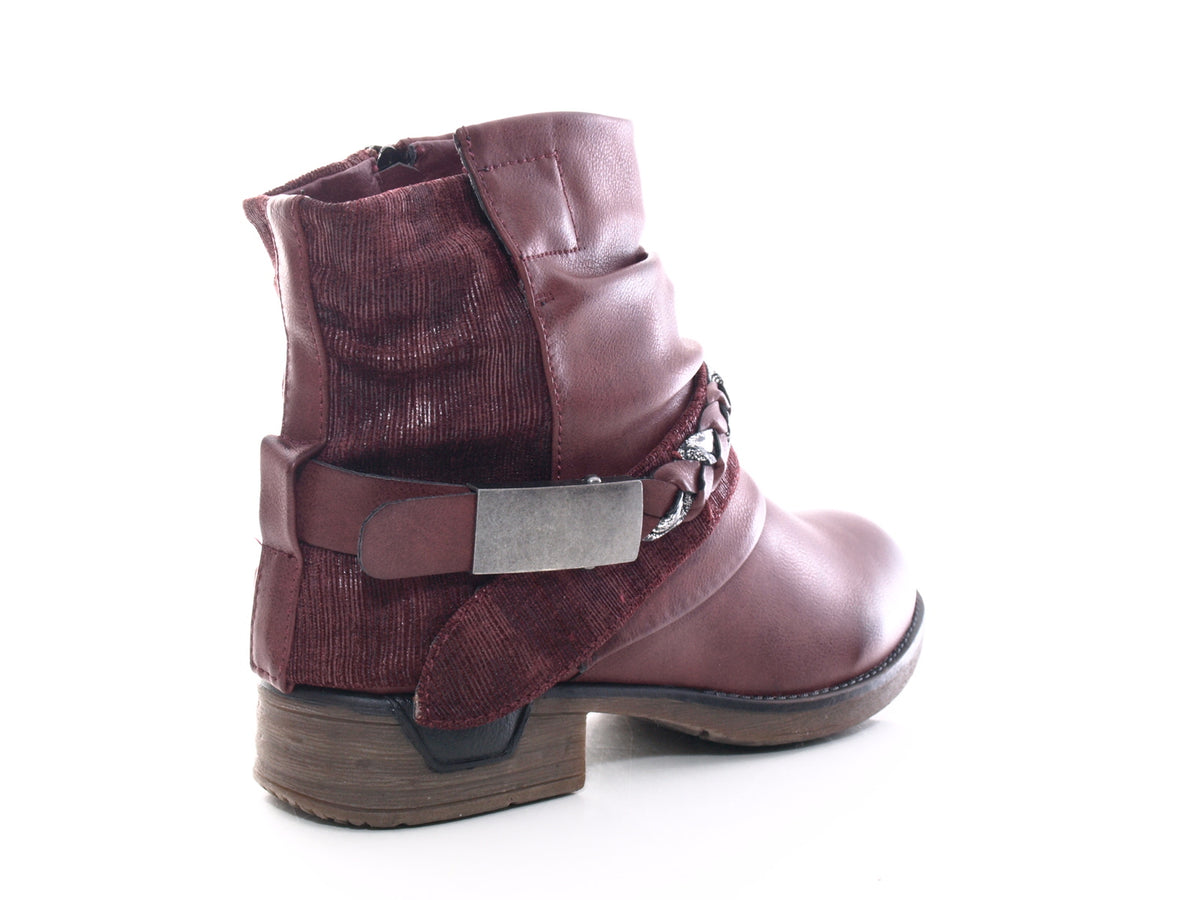 Bottines biker pour femme, bottes d'hiver outdoor, doublure chaude, vin # 210