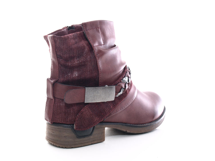 Bottines biker pour femme, bottes d'hiver outdoor, doublure chaude, vin # 210