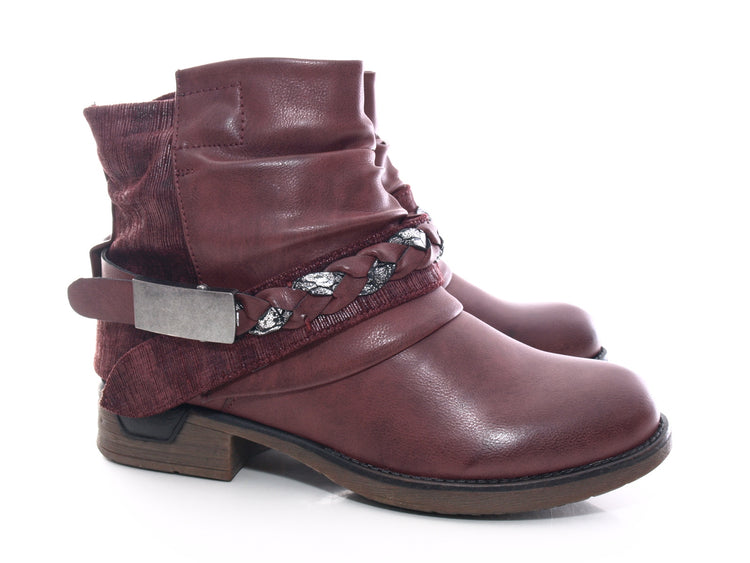 Bottines biker pour femme, bottes d'hiver outdoor, doublure chaude, vin # 210
