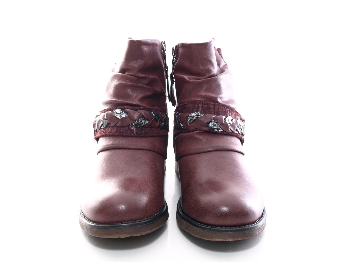 Bottines biker pour femme, bottes d'hiver outdoor, doublure chaude, vin # 210
